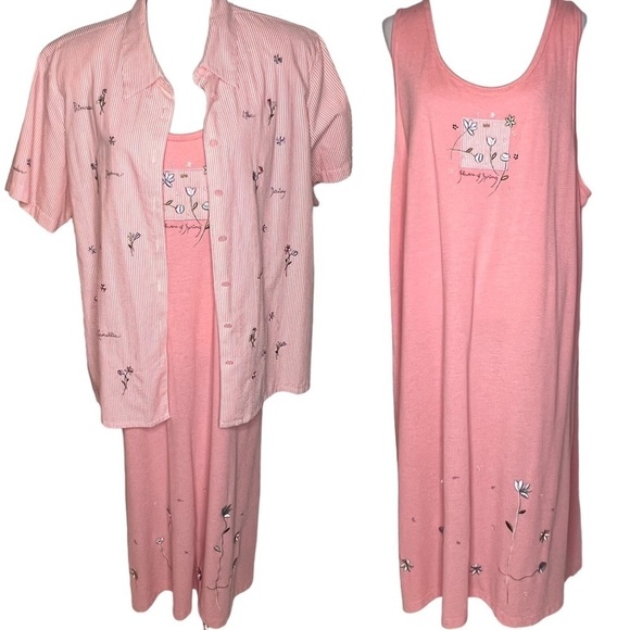 Koret Seersucker Sleeveless Maxi Dress Matching Short Sleeve Cardigan Size 2X 3X - Picture 1 of 15